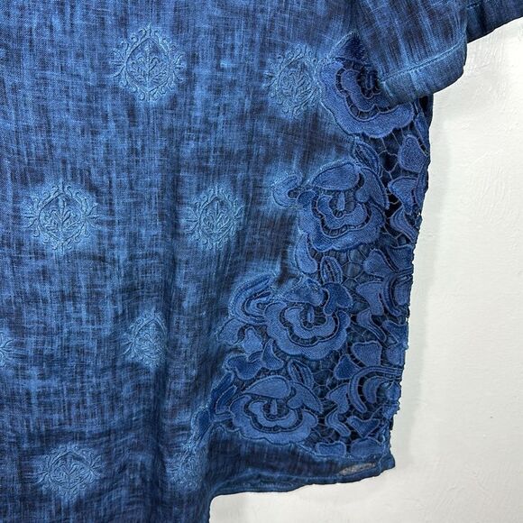 Chico’s Blue Embroidered Linen Relaxed Fit Top Blouse Size 8/10 - Picture 5 of 11